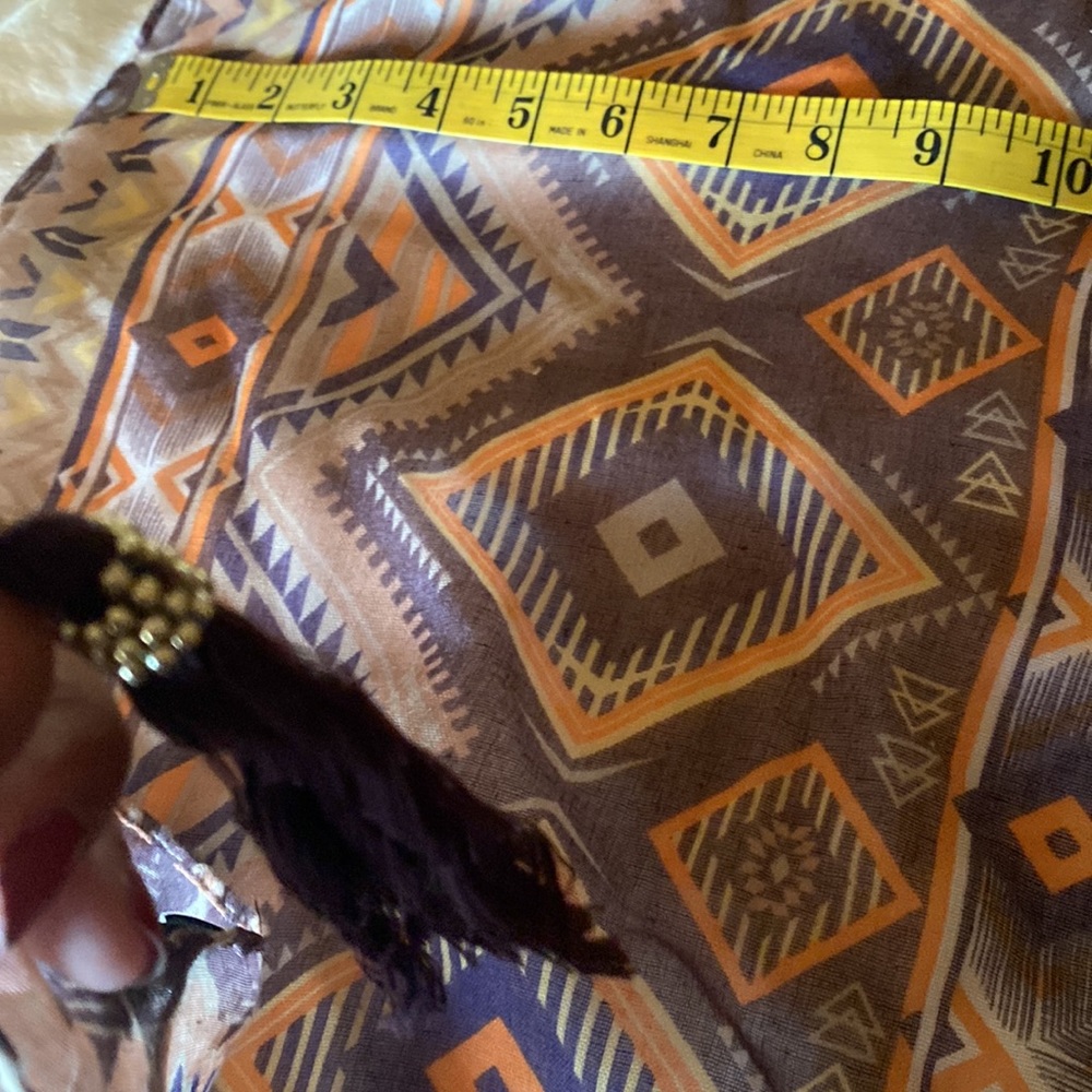 Large Geometric Square Scarf with Tassels!! - Picture 5 of 5